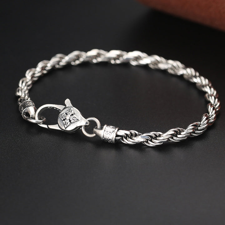 Bracelet en argent sterling 925 avec Buddha Stones et motif torsadé Om Mani Padme Hum Double Dorje Vajra Peace Love