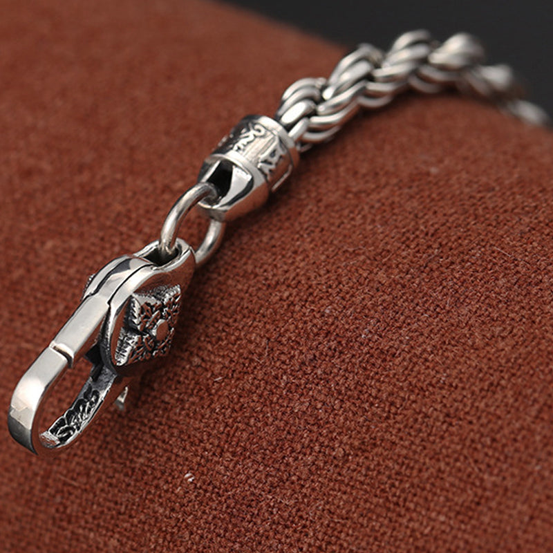 Bracelet en argent sterling 925 avec Buddha Stones et motif torsadé Om Mani Padme Hum Double Dorje Vajra Peace Love