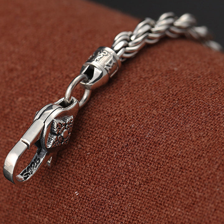 Bracelet en argent sterling 925 avec Buddha Stones et motif torsadé Om Mani Padme Hum Double Dorje Vajra Peace Love