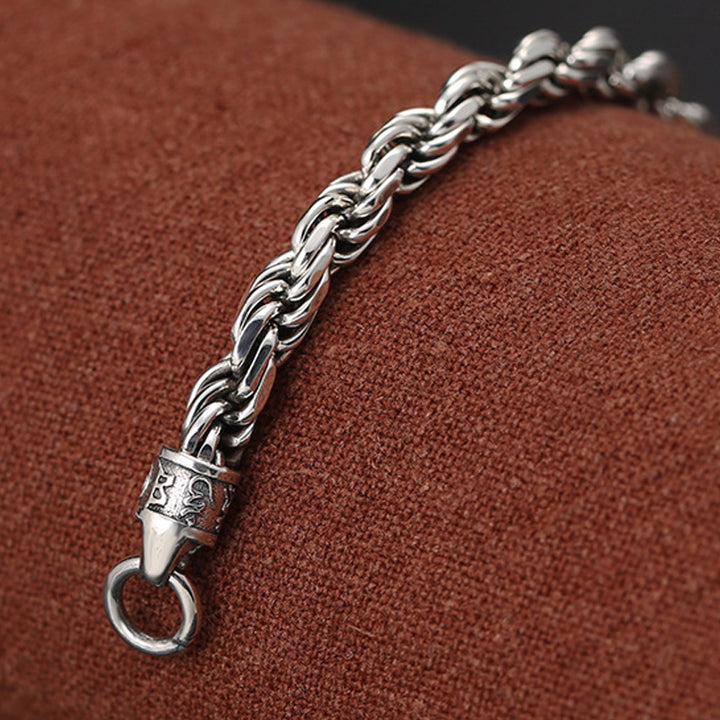 Bracelet en argent sterling 925 avec Buddha Stones et motif torsadé Om Mani Padme Hum Double Dorje Vajra Peace Love