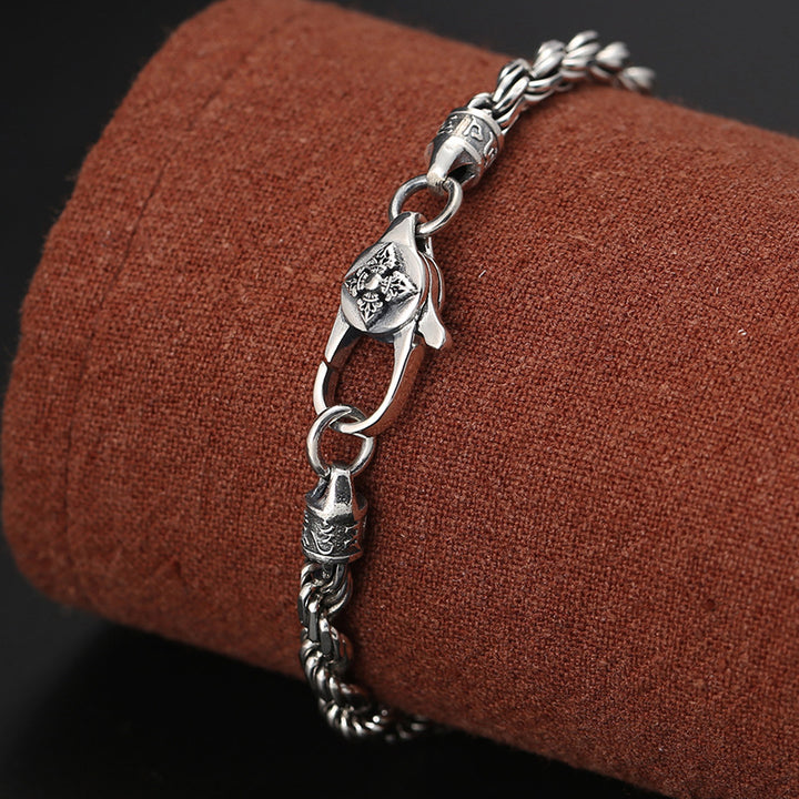 Bracelet en argent sterling 925 avec Buddha Stones et motif torsadé Om Mani Padme Hum Double Dorje Vajra Peace Love