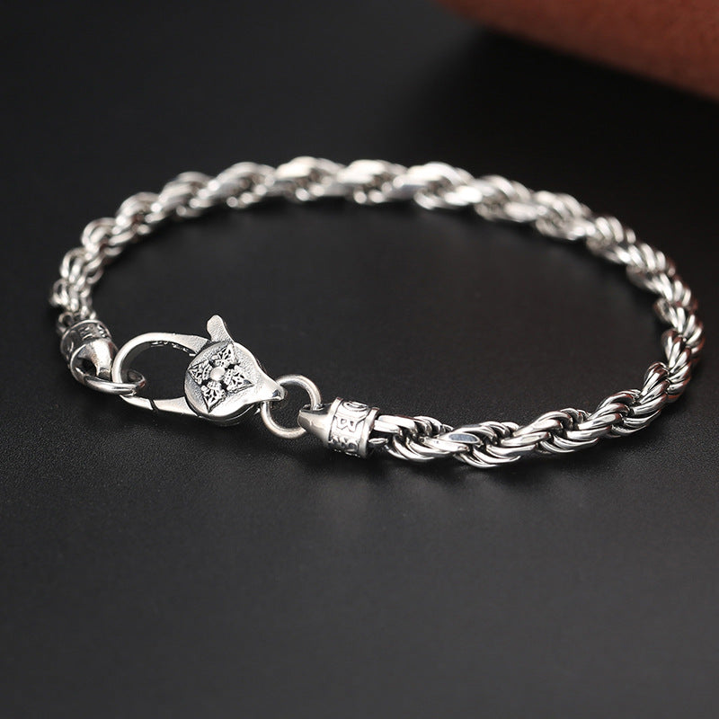 Bracelet en argent sterling 925 avec Buddha Stones et motif torsadé Om Mani Padme Hum Double Dorje Vajra Peace Love - 21 cm, convient pour un tour de poignet de 19 cm. - image 0