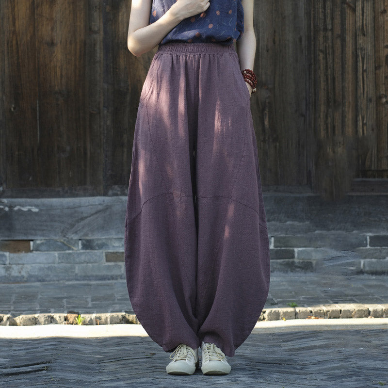 Pantalon en coton et lin Buddha Stones Pantalon sarouel ample Zen Yoga Tai Chi Pantalon pour femme - Violet (doublé en polaire) - US8-10，UK/AU12-14，EU40-42 (L)  - image 4