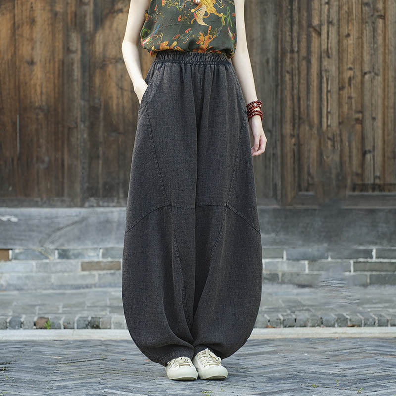 Pantalon en coton et lin Buddha Stones Pantalon sarouel ample Zen Yoga Tai Chi Pantalon pour femme - Noir (doublé en polaire) - US8-10，UK/AU12-14，EU40-42 (L)  - image 20