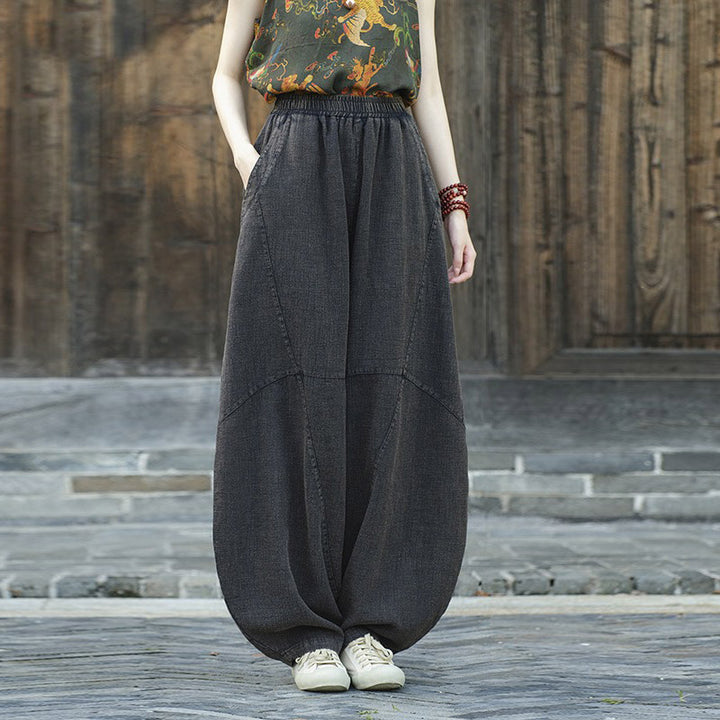 Pantalon en coton et lin Buddha Stones Pantalon sarouel ample Zen Yoga Tai Chi Pantalon pour femme - Noir (style régulier) - US8-10，UK/AU12-14，EU40-42 (L)  - image 30