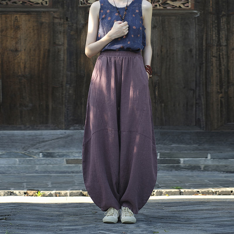 Pantalon en coton et lin Buddha Stones Pantalon sarouel ample Zen Yoga Tai Chi Pantalon pour femme - Violet (style régulier) - US8-10，UK/AU12-14，EU40-42 (L)  - image 34