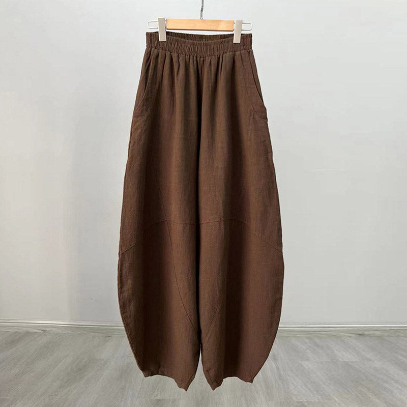Pantalon en coton et lin Buddha Stones Pantalon sarouel ample Zen Yoga Tai Chi Pantalon pour femme - Marron (style régulier) - US8-10，UK/AU12-14，EU40-42 (L)  - image 35