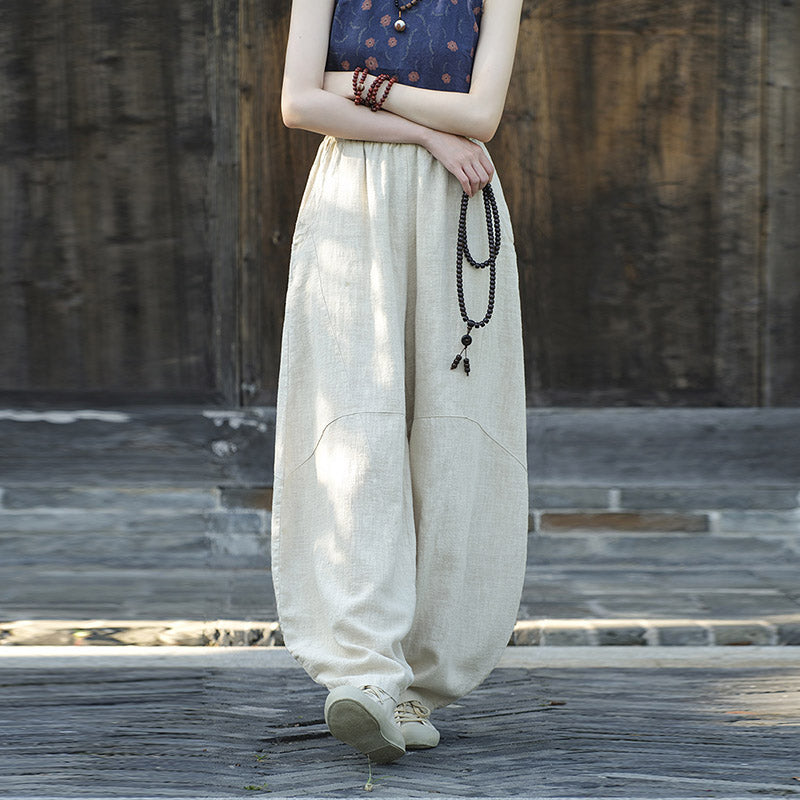 Pantalon en coton et lin Buddha Stones Pantalon sarouel ample Zen Yoga Tai Chi Pantalon pour femme - image 1