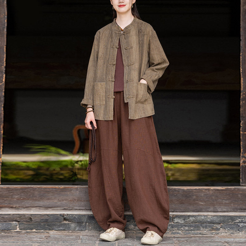 Pantalon en coton et lin Buddha Stones Pantalon sarouel ample Zen Yoga Tai Chi Pantalon pour femme - image 36