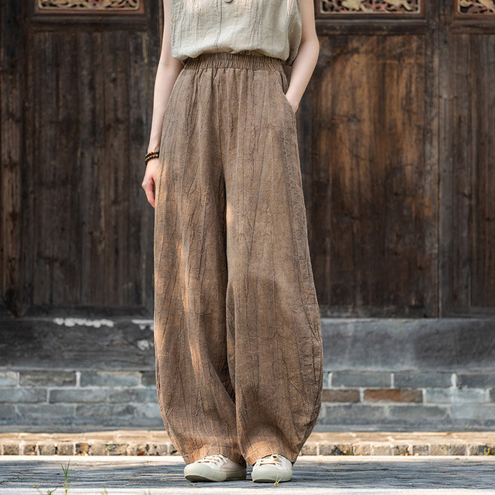 Pantalon en lin et coton ramie Buddha Stones Pantalon de yoga zen ample avec poches pour femme - Marron (doublure polaire) - US8-10，UK/AU12-14，EU40-42 (L)  - image 0