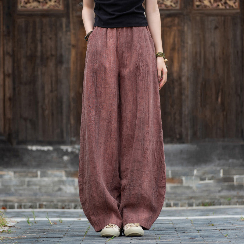 Pantalon en lin et coton ramie Buddha Stones Pantalon de yoga zen ample avec poches pour femme - Violet pâle rouge (doublé en polaire) - US8-10，UK/AU12-14，EU40-42 (L)  - image 17