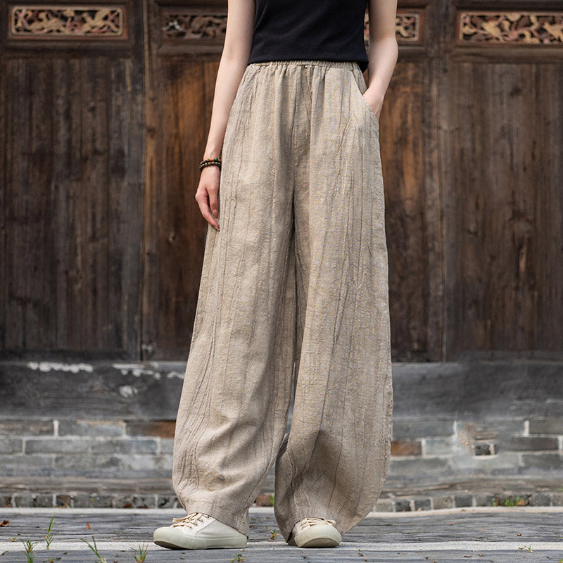 Pantalon en lin et coton ramie Buddha Stones Pantalon de yoga zen ample avec poches pour femme - Kaki (doublé en polaire) - US8-10，UK/AU12-14，EU40-42 (L)  - image 8