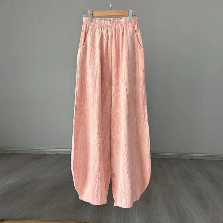 Pantalon en lin et coton ramie Buddha Stones Pantalon de yoga zen ample avec poches pour femme - Rose clair (style régulier) - US8-10，UK/AU12-14，EU40-42 (L)  - image 31