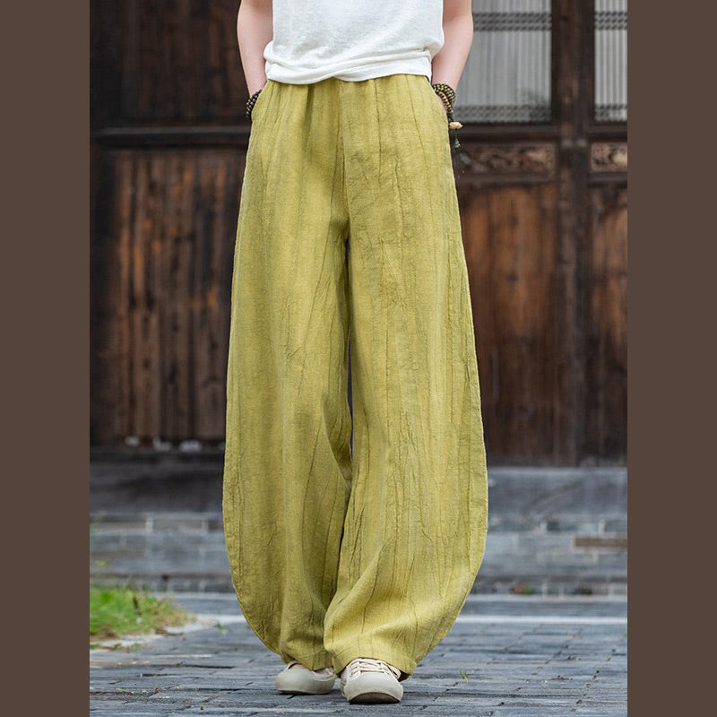 Pantalon en lin et coton ramie Buddha Stones Pantalon de yoga zen ample avec poches pour femme - Jaune-vert (style régulier) - US8-10，UK/AU12-14，EU40-42 (L)  - image 26