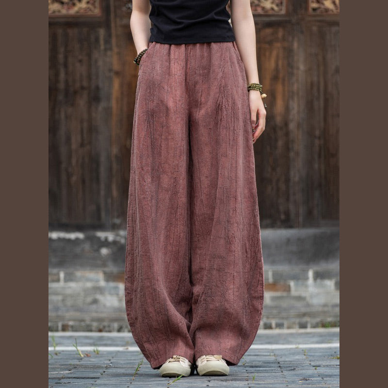 Pantalon en lin et coton ramie Buddha Stones Pantalon de yoga zen ample avec poches pour femme - Violet pâle rouge (style régulier) - US8-10，UK/AU12-14，EU40-42 (L)  - image 25