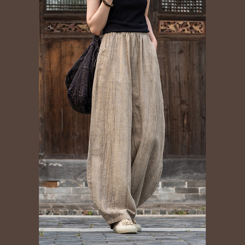 Pantalon en lin et coton ramie Buddha Stones Pantalon de yoga zen ample avec poches pour femme - Beige (style régulier) - US8-10，UK/AU12-14，EU40-42 (L)  - image 23