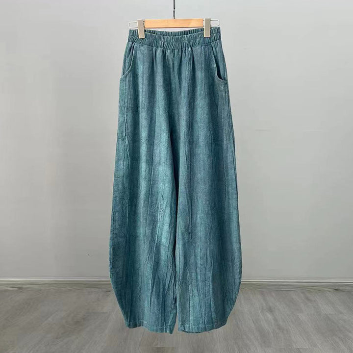 Pantalon en lin et coton ramie Buddha Stones Pantalon de yoga zen ample avec poches pour femme - Cyan (style régulier) - US8-10，UK/AU12-14，EU40-42 (L)  - image 32