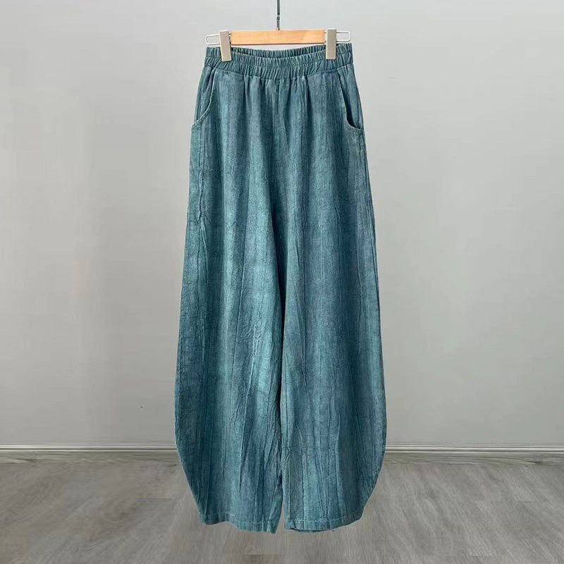 Pantalon en lin et coton ramie Buddha Stones Pantalon de yoga zen ample avec poches pour femme - Cyan (doublure polaire) - US8-10，UK/AU12-14，EU40-42 (L)  - image 15