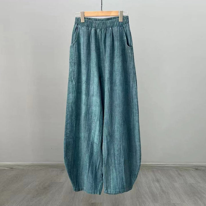 Pantalon en lin et coton ramie Buddha Stones Pantalon de yoga zen ample avec poches pour femme - Cyan (doublure polaire) - US8-10，UK/AU12-14，EU40-42 (L)  - image 15