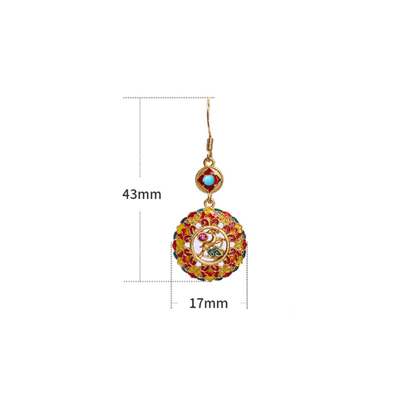 Boucles d'oreilles pendantes en cuivre plaqué or 24 carats avec Buddha Stones Dunhuang Color Elk
