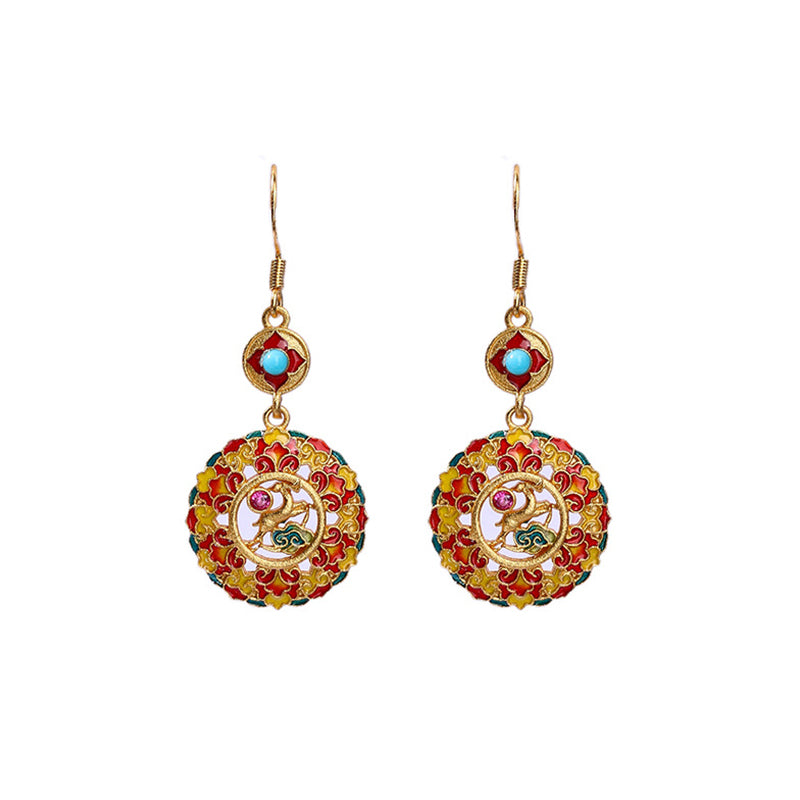 Boucles d'oreilles pendantes en cuivre plaqué or 24 carats avec Buddha Stones Dunhuang Color Elk