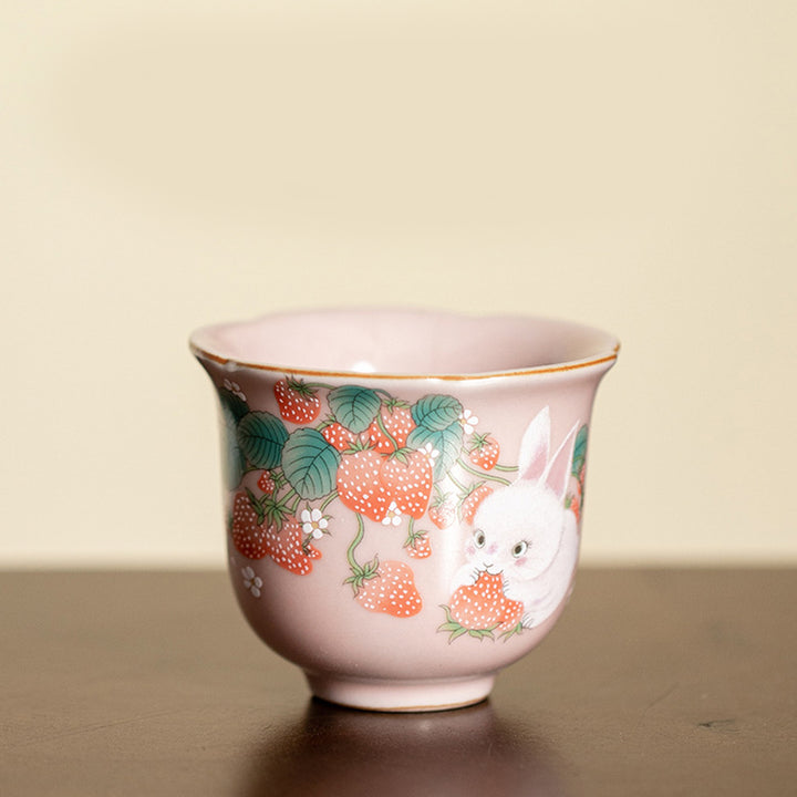 Buddha Stones Mignon Fraise Lapin Fleur Tasse À Thé En Céramique Tasse À Thé Kung Fu 55 ml
