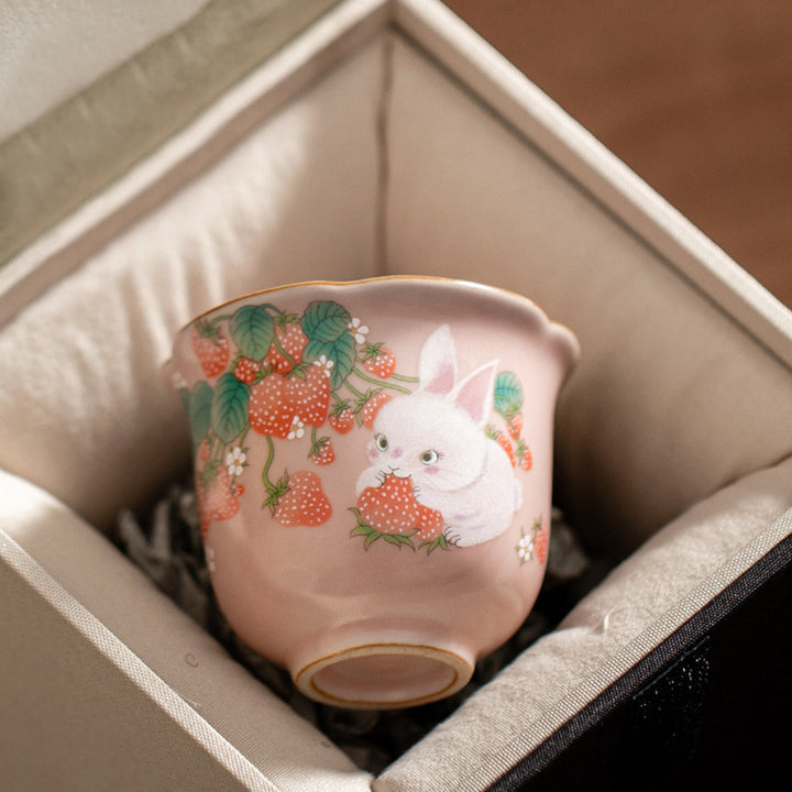 Buddha Stones Mignon Fraise Lapin Fleur Tasse À Thé En Céramique Tasse À Thé Kung Fu 55 ml