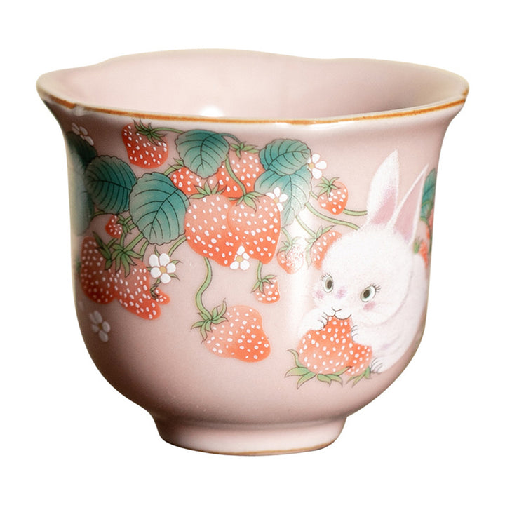 Buddha Stones Mignon Fraise Lapin Fleur Tasse À Thé En Céramique Tasse À Thé Kung Fu 55 ml