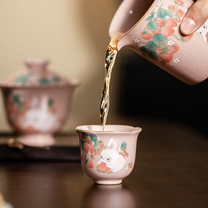 Buddha Stones Mignon Fraise Lapin Fleur Tasse À Thé En Céramique Tasse À Thé Kung Fu 55 ml