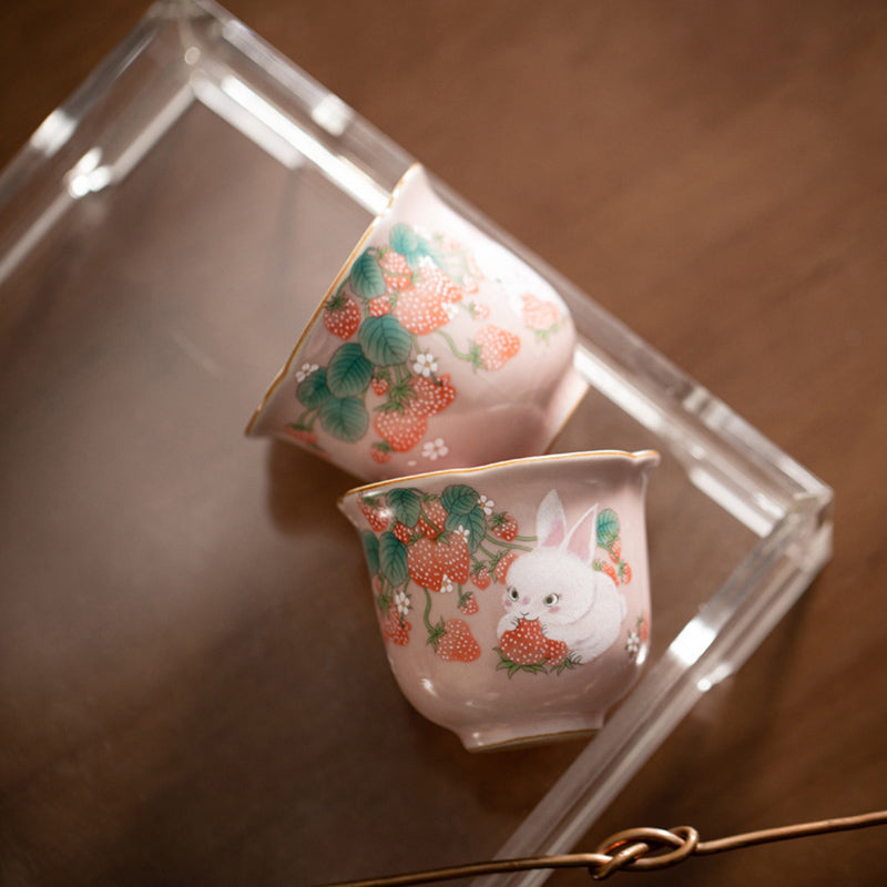 Buddha Stones Mignon Fraise Lapin Fleur Tasse À Thé En Céramique Tasse À Thé Kung Fu 55 ml