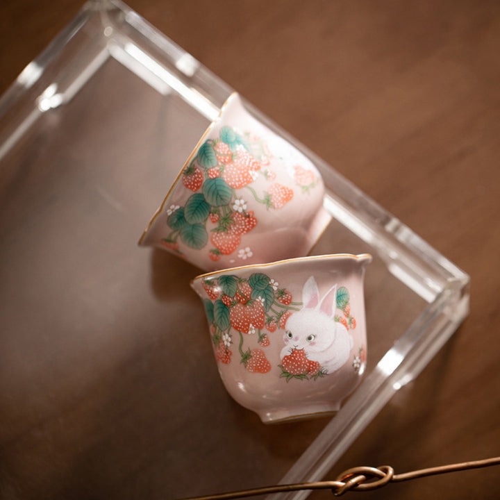 Buddha Stones Mignon Fraise Lapin Fleur Tasse À Thé En Céramique Tasse À Thé Kung Fu 55 ml