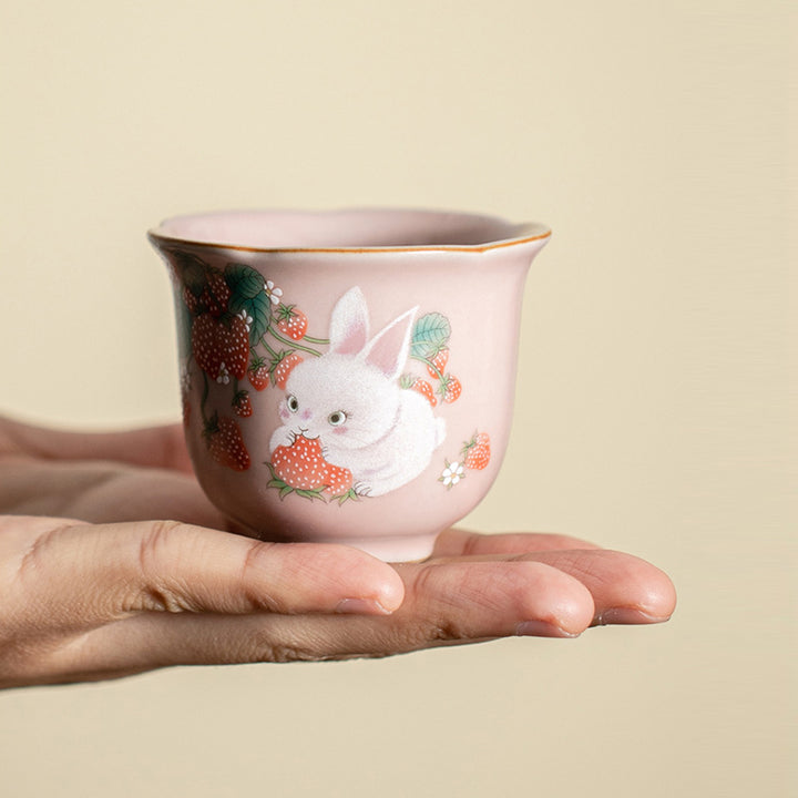 Buddha Stones Mignon Fraise Lapin Fleur Tasse À Thé En Céramique Tasse À Thé Kung Fu 55 ml