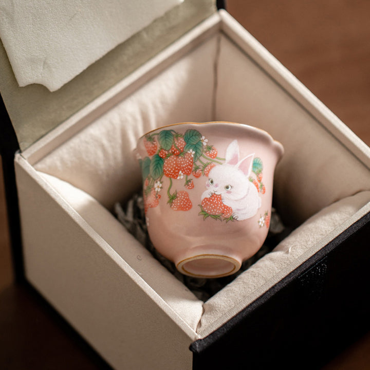 Buddha Stones Mignon Fraise Lapin Fleur Tasse À Thé En Céramique Tasse À Thé Kung Fu 55 ml