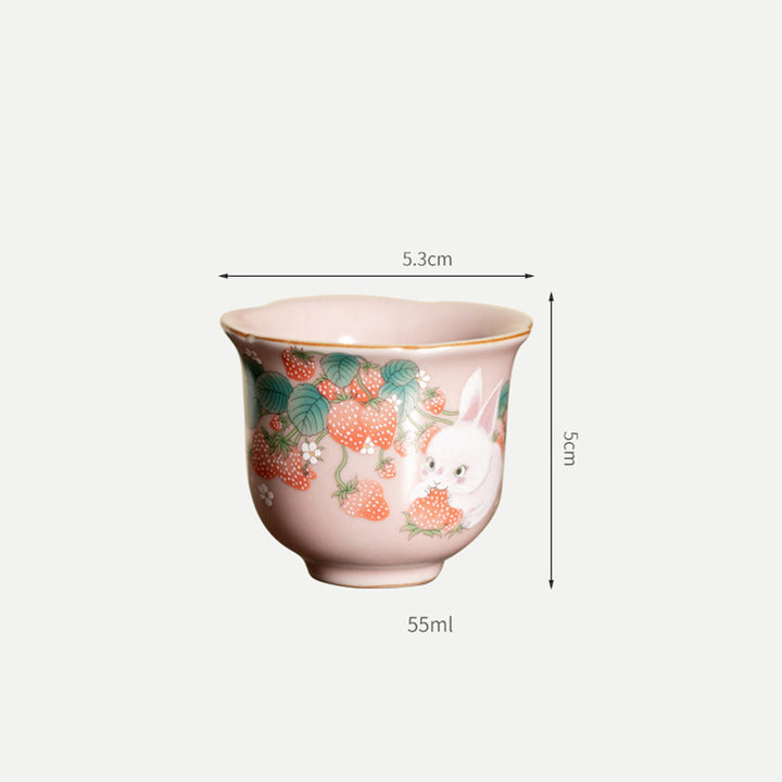 Buddha Stones Mignon Fraise Lapin Fleur Tasse À Thé En Céramique Tasse À Thé Kung Fu 55 ml
