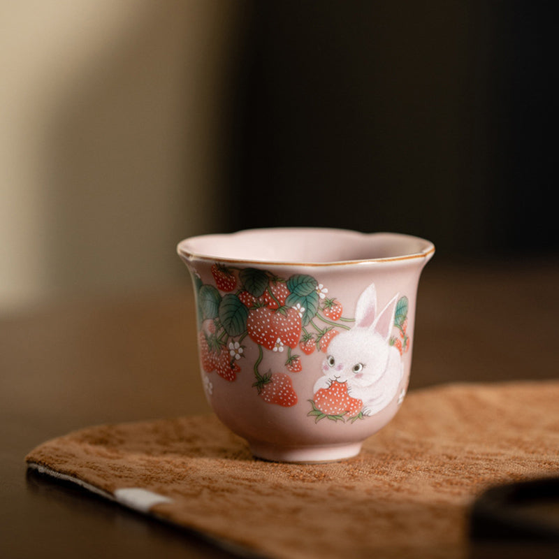 Buddha Stones Mignon Fraise Lapin Fleur Tasse À Thé En Céramique Tasse À Thé Kung Fu 55 ml