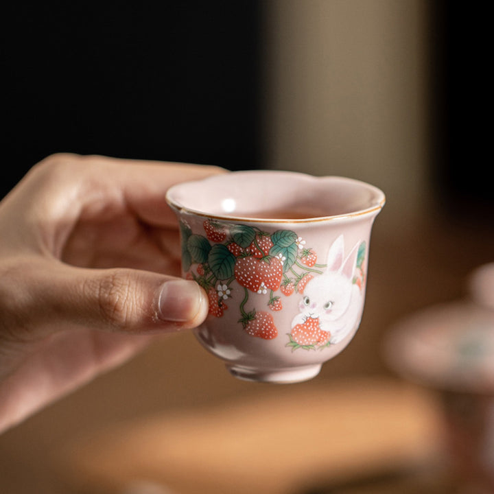 Buddha Stones Mignon Fraise Lapin Fleur Tasse À Thé En Céramique Tasse À Thé Kung Fu 55 ml