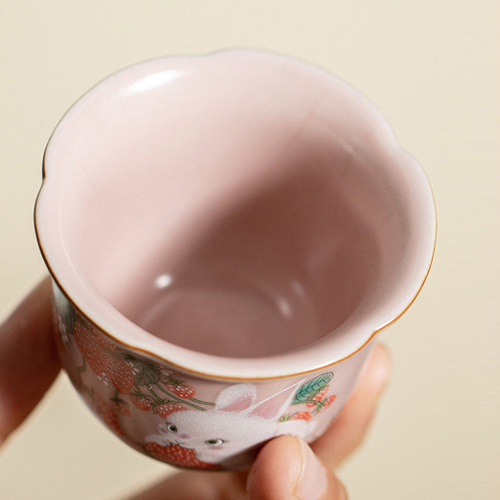 Buddha Stones Mignon Fraise Lapin Fleur Tasse À Thé En Céramique Tasse À Thé Kung Fu 55 ml