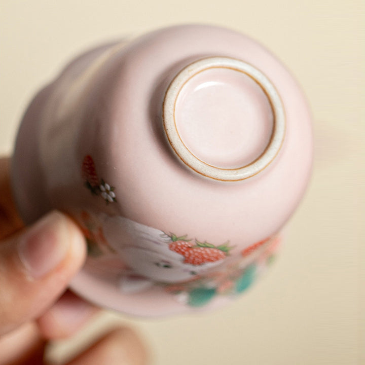 Buddha Stones Mignon Fraise Lapin Fleur Tasse À Thé En Céramique Tasse À Thé Kung Fu 55 ml