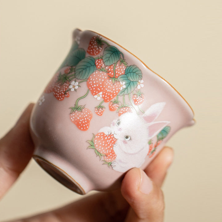 Buddha Stones Mignon Fraise Lapin Fleur Tasse À Thé En Céramique Tasse À Thé Kung Fu 55 ml