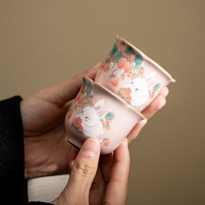Buddha Stones Mignon Fraise Lapin Fleur Tasse À Thé En Céramique Tasse À Thé Kung Fu 55 ml