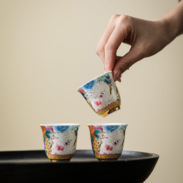 Tasse à thé en céramique Buddha Stones Dragon Phoenix Flowers Tasse à thé Kung Fu 50 ml