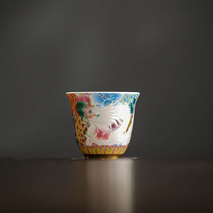 Tasse à thé en céramique Buddha Stones Dragon Phoenix Flowers Tasse à thé Kung Fu 50 ml