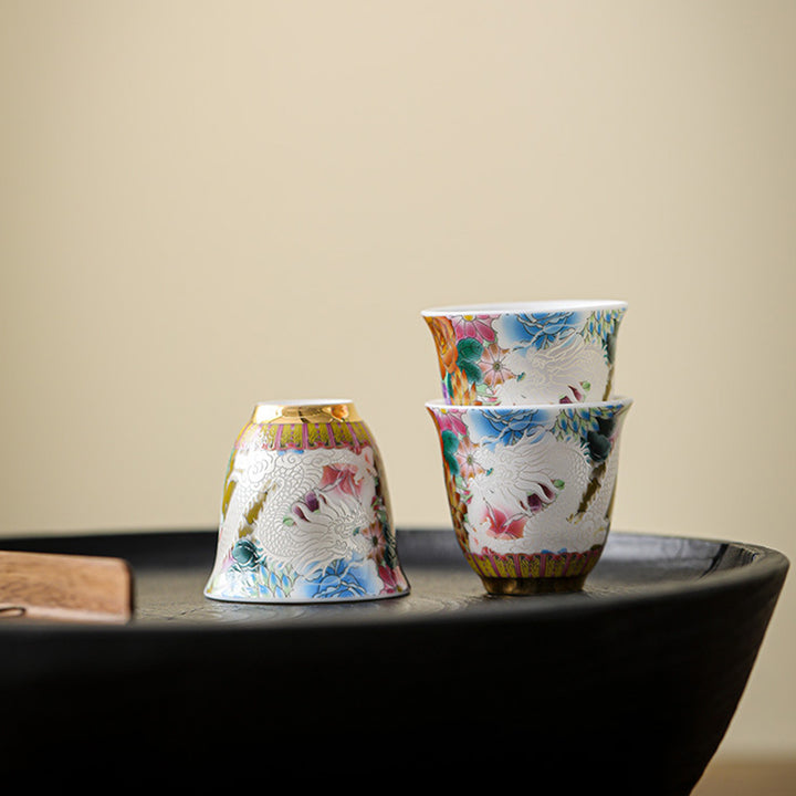 Tasse à thé en céramique Buddha Stones Dragon Phoenix Flowers Tasse à thé Kung Fu 50 ml