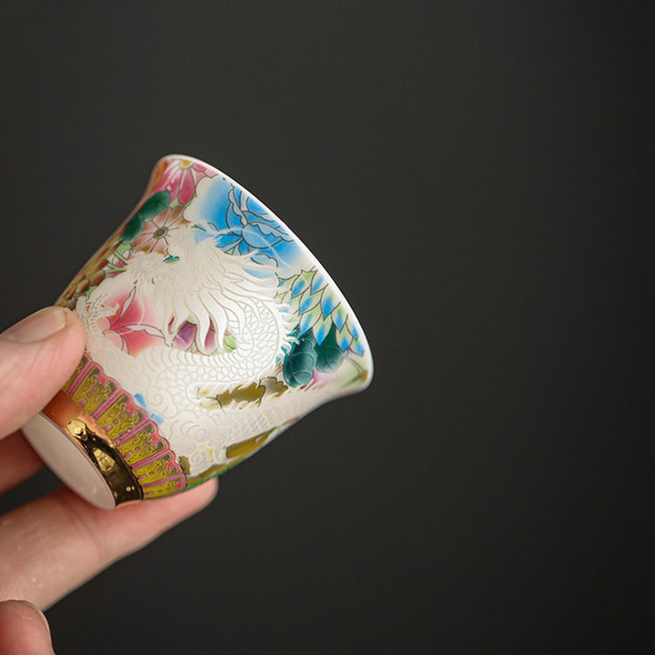 Tasse à thé en céramique Buddha Stones Dragon Phoenix Flowers Tasse à thé Kung Fu 50 ml