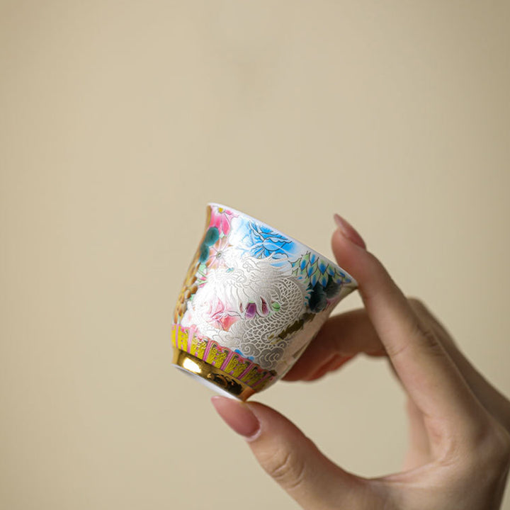 Tasse à thé en céramique Buddha Stones Dragon Phoenix Flowers Tasse à thé Kung Fu 50 ml