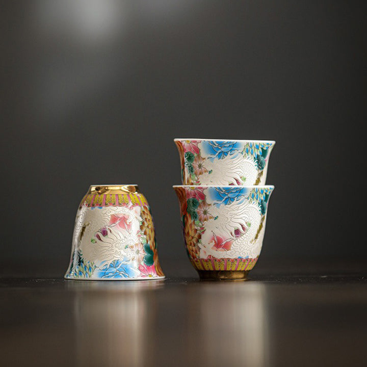 Tasse à thé en céramique Buddha Stones Dragon Phoenix Flowers Tasse à thé Kung Fu 50 ml