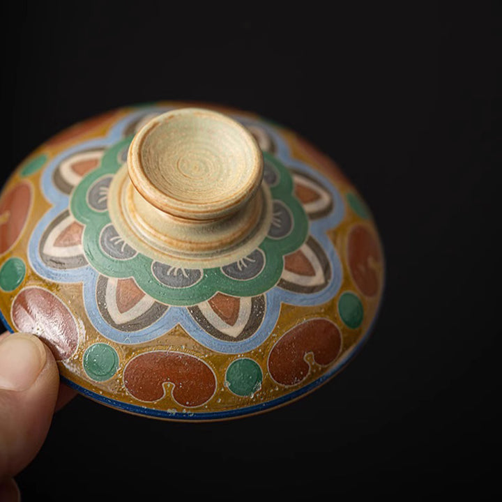 Tasse à thé Kung Fu avec couvercle, Buddha Stones Dunhuang Flying Apsaras en céramique Gaiwan Sancai