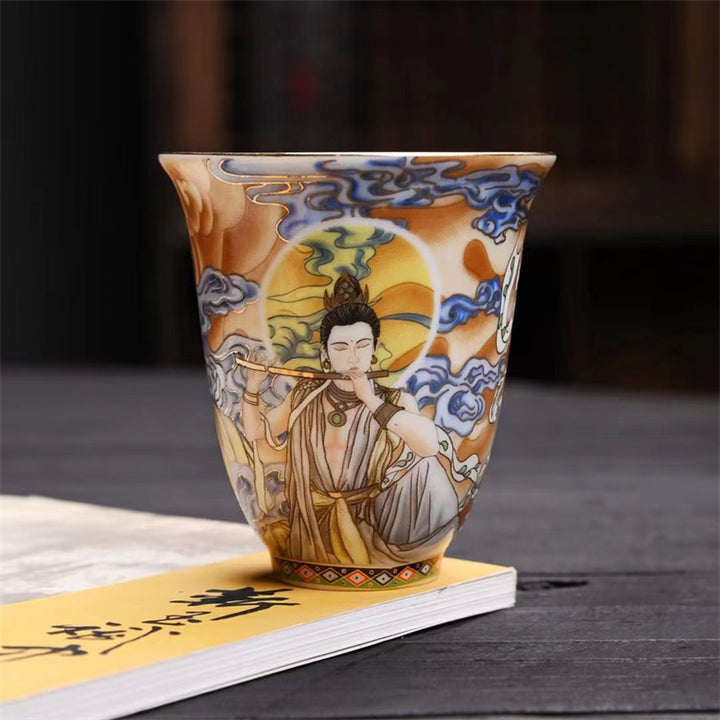 Tasse à thé Kung Fu, Buddha Stones Dunhuang, couleur volante Apsaras