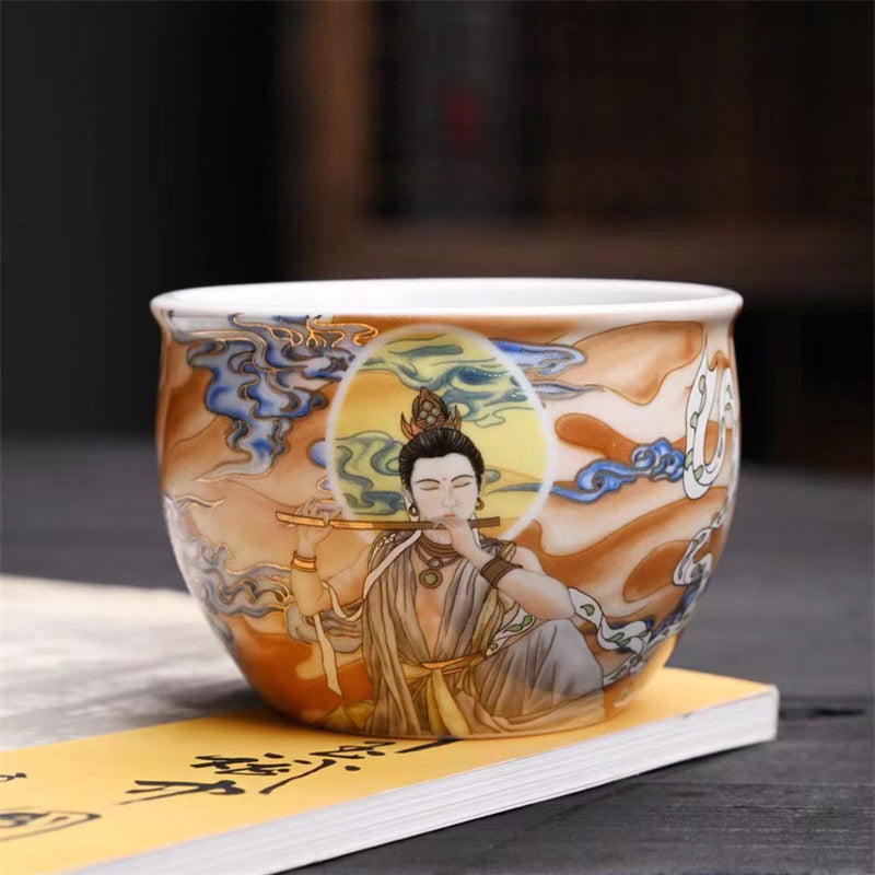 Tasse à thé Kung Fu, Buddha Stones Dunhuang, couleur volante Apsaras