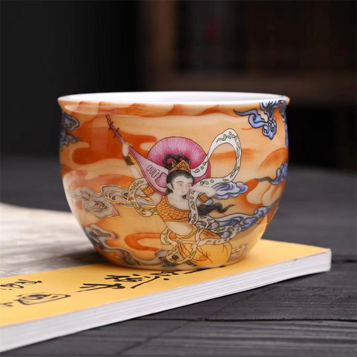 Tasse à thé Kung Fu, Buddha Stones Dunhuang, couleur volante Apsaras